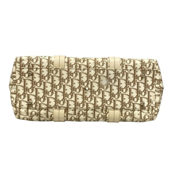 Auth DIOR/ChristianDior Flower/Trotter Cream Brown Cotton Leather Tote Bag - Picture 7 of 16